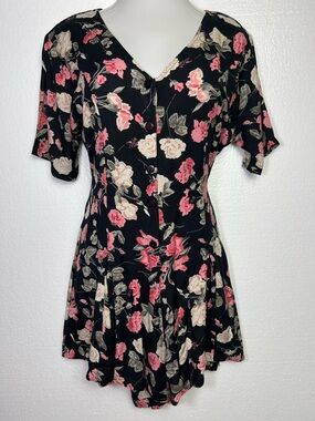 Style works vintage floral romper button size 10